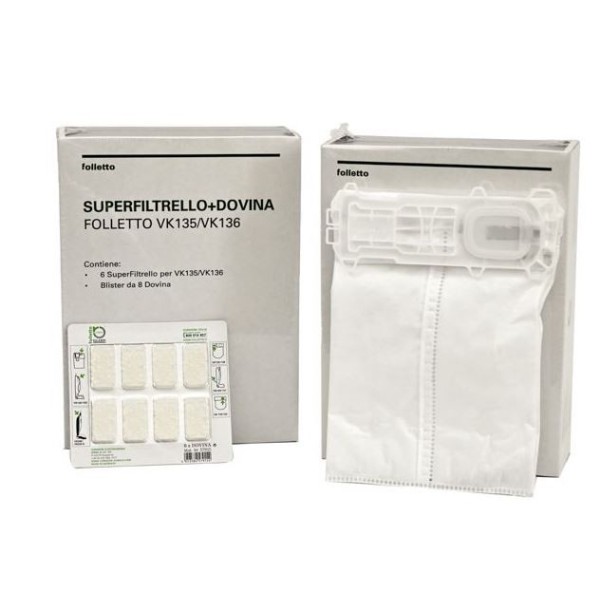 SACCHETTI FILTRELLO PREMIUM+DOVINA CONF.6PZ ORIGINALE FOLLETTO K135 - K136