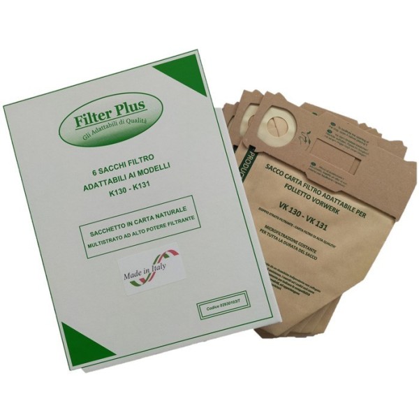 SACCHETTI FILTRO CARTA IN SCATOLA CONF. 6PZ MADE IN ITALY COMPATIBILE FOLLETTO K130 - K131