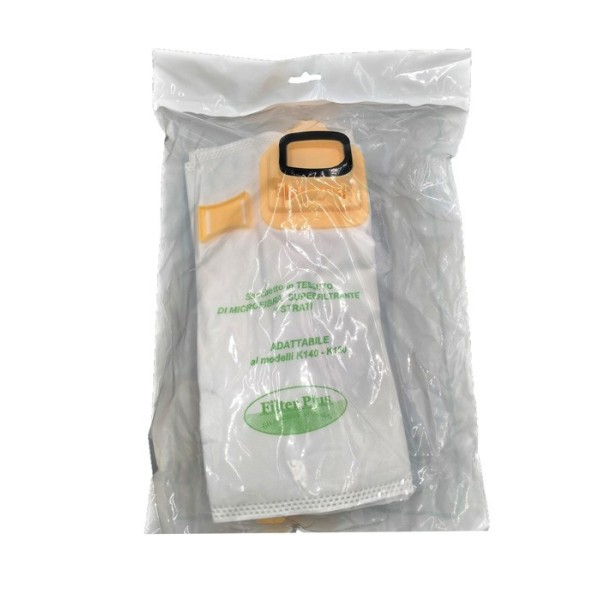 6 SACCHETTI FILTRO MICROFIBRA SUPERFILTRANTE FILTERPLUS 5 STRATI + CARBONE ATTIVO - CONF. IN BUSTA   COMPATIBILE FOLLETTO K140 - K150