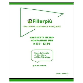 CONF.6 SACCHETTI FILTRO IN TESSUTO AD ALTA FILTRAZIONE  FILTERPIU'  COMPATIBILE K135-136 IN SCATOLA - MADE IN PRC