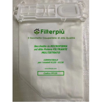 CONF.6 SACCHETTI FILTRO IN TESSUTO AD ALTA FILTRAZIONE  FILTERPIU'  COMPATIBILE K135-136 IN SCATOLA - MADE IN PRC 2