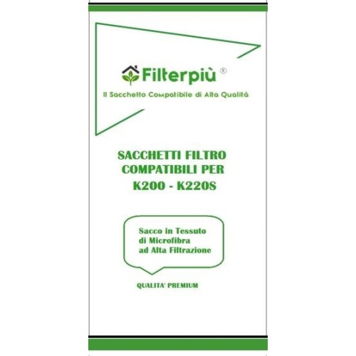 CONF.6 SACCHETTI FILTRO IN MICROFIBRA AD ALTA FILTRAZIONE MULTISTRATO FILTERPIU COMPATIBILI K200 - K220S IN SCATOLA - MADE IN PRC