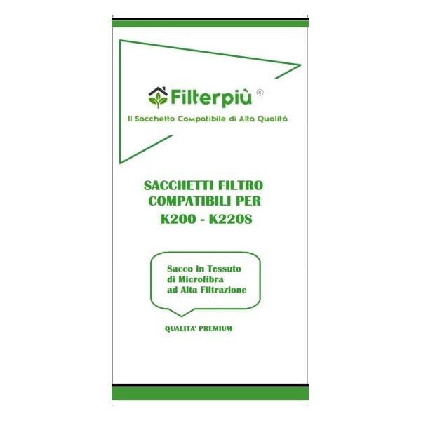 CONF.6 SACCHETTI FILTRO IN MICROFIBRA AD ALTA FILTRAZIONE MULTISTRATO FILTERPIU COMPATIBILI K200 - K220S IN SCATOLA - MADE IN PRC